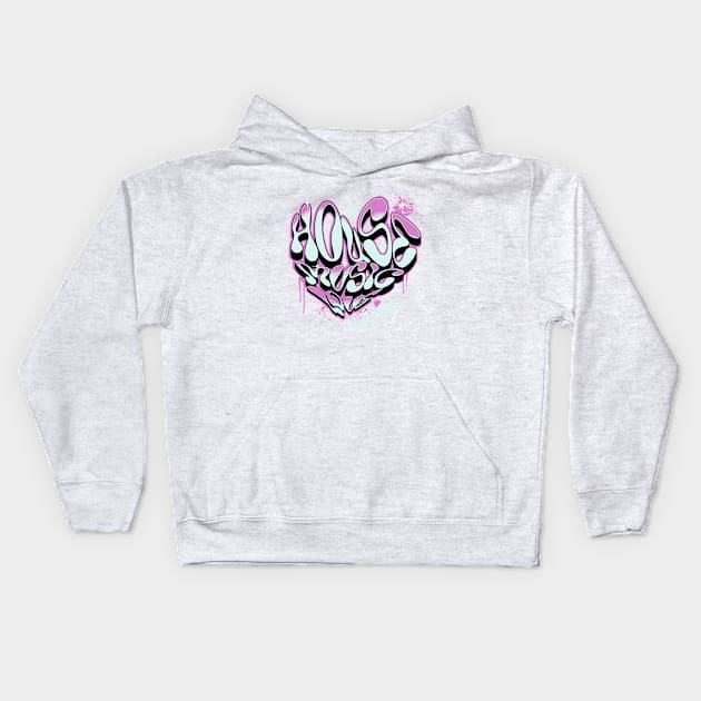 HOUSE MUSIC - Graffiti Love Heart (Pink) Kids Hoodie by DISCOTHREADZ 